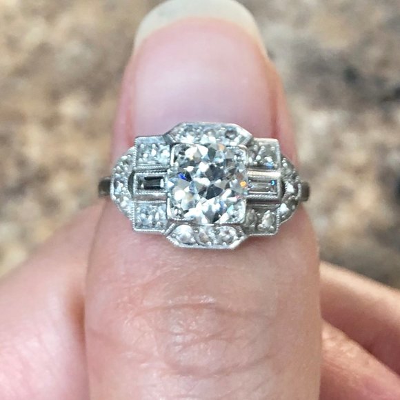 Art Deco Platinum Diamond engagement ring 1.51ctw - Picture 4 of 5